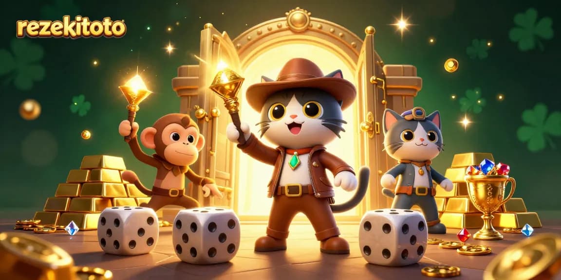 Engage with rezekitoto's vibrant casino adventure featuring an archaeologist cat finding treasures.