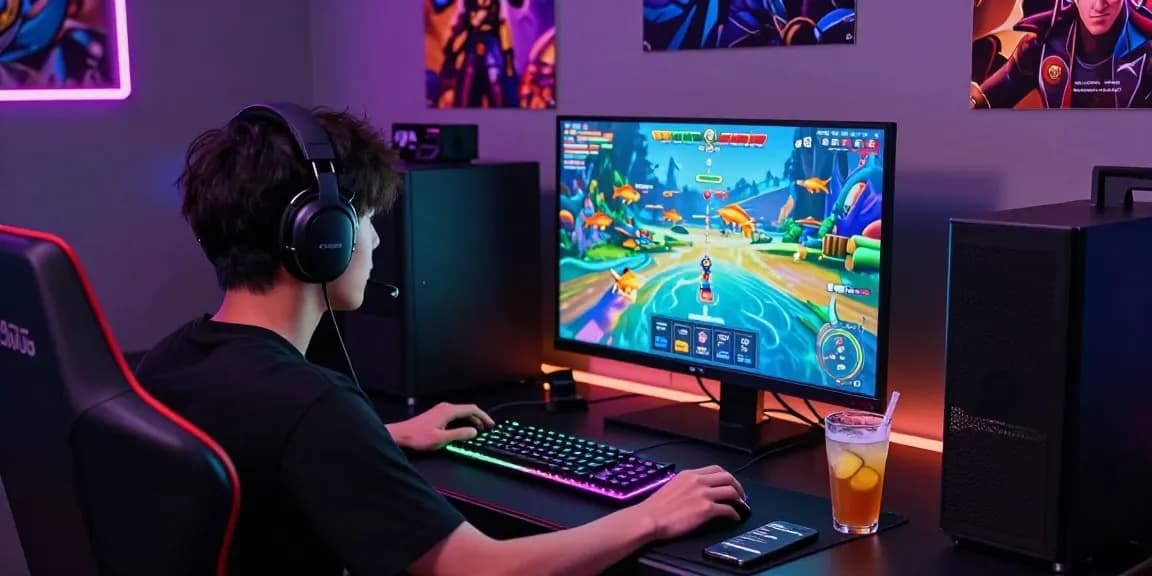 Engaged player enjoying 78win's fish shooting game in a vibrant gaming setup.