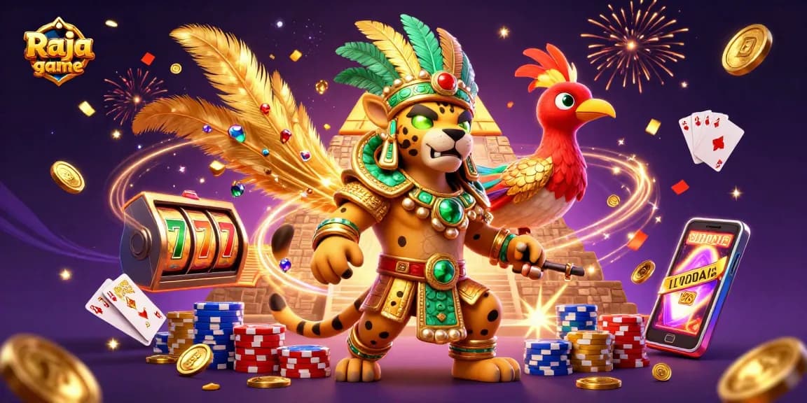 Engage in the thrilling Raja game, featuring a dynamic Mayan priest and rich casino elements.