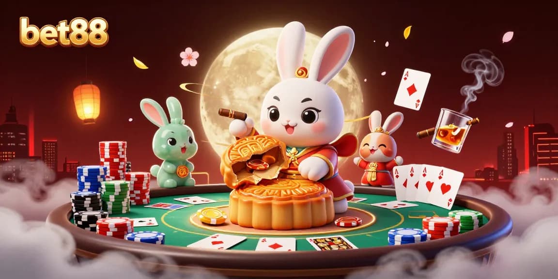 Experience the thrill of bet88 with a picturesque moon rabbit scene, celebrating casino excitement.