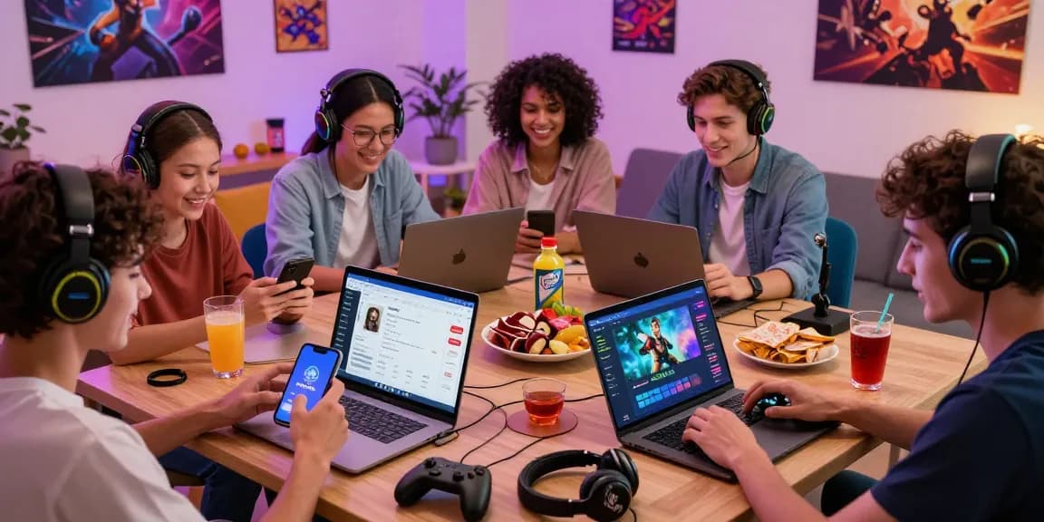 Exciting JaiClub gaming experience with players enjoying vibrant games on smartphones and laptops in a lively home setting.