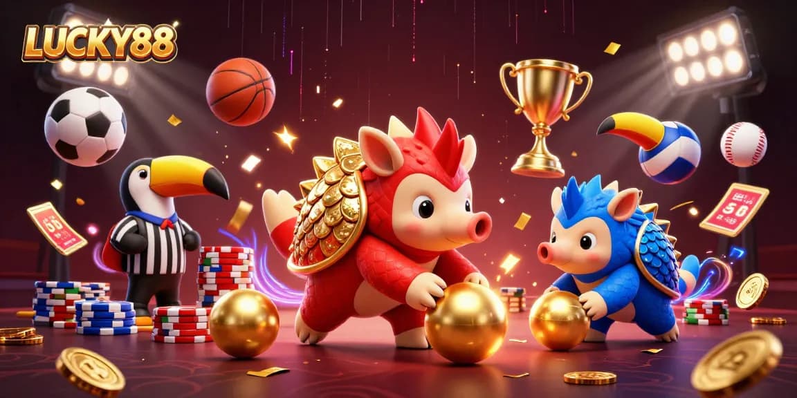 LUCKY88 pangolins competing in a dynamic casino scene filled with excitement and golden rewards.
