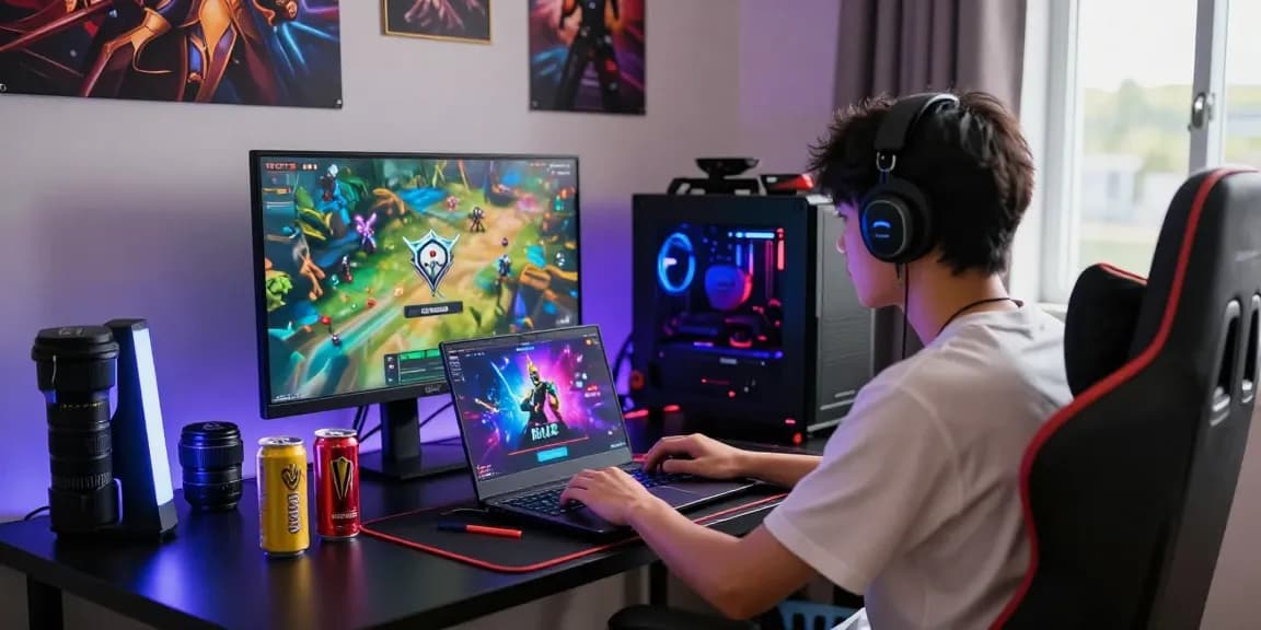 Raja Game login scene with a user engaging in online gaming, showcasing a colorful interface and energetic atmosphere.