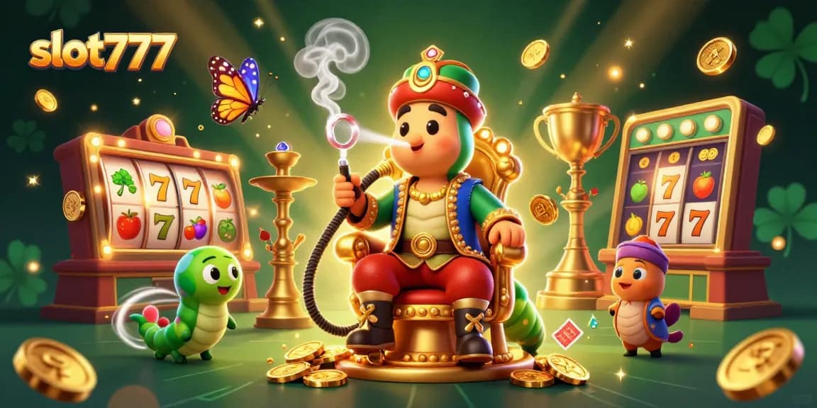 Spin to win big with slot777 in this vibrant 3D casino scene featuring golden treasures and dynamic gameplay.