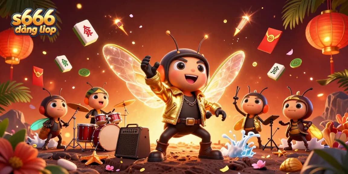 Experience the vibrant world of s666 đăng nhập with a lively 3D casino illustration filled with dynamic game elements.