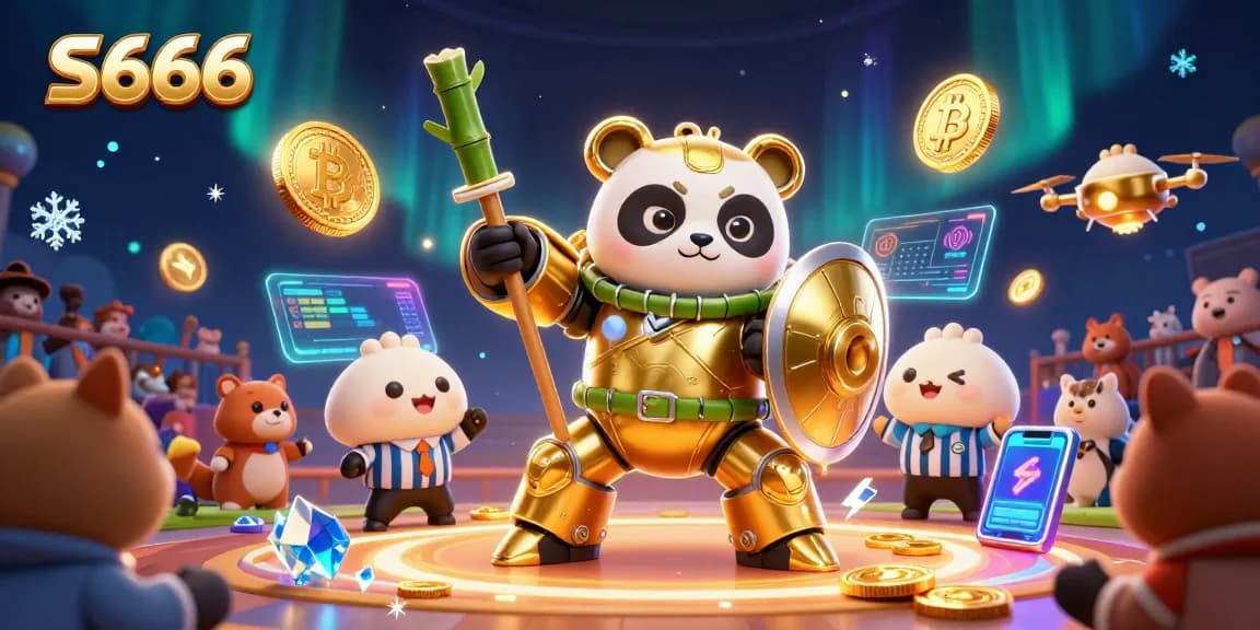 S666 soaring in a celebratory arena with crypto coins and vibrant gaming elements capturing casino excitement