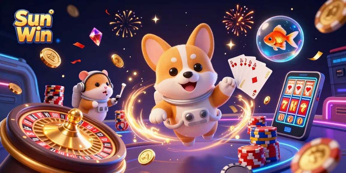 Experience thrilling gaming action with Sun Win in a vibrant space casino scene.