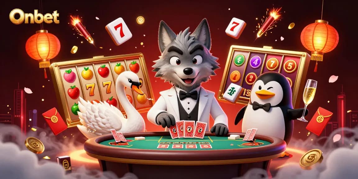 Experience Onbet's thrilling casino atmosphere with vibrant characters and dynamic gaming elements.