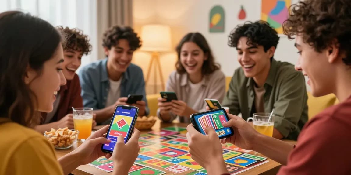 Trusted earning game with friends enjoying Card Rummy app in a cozy living room setting, showcasing lively atmosphere and app interface.