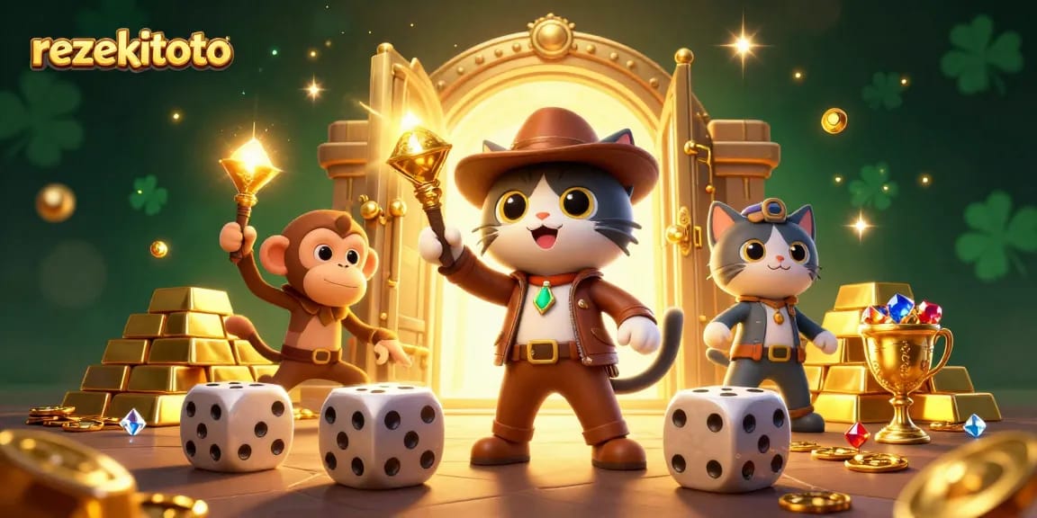 Engage with rezekitoto's vibrant casino adventure featuring an archaeologist cat finding treasures.