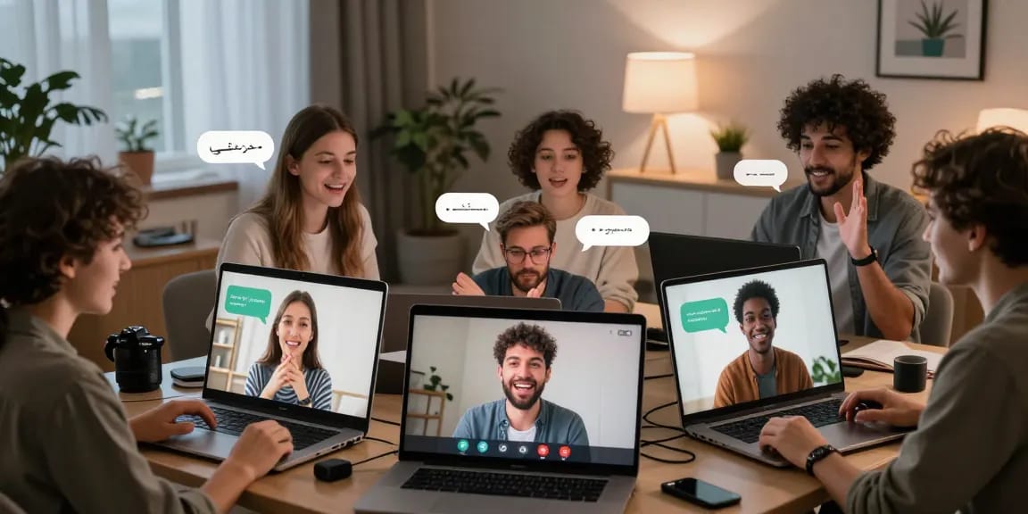 Engaging شات دردشتي conversation scene with users discussing topics in a cozy digital environment.