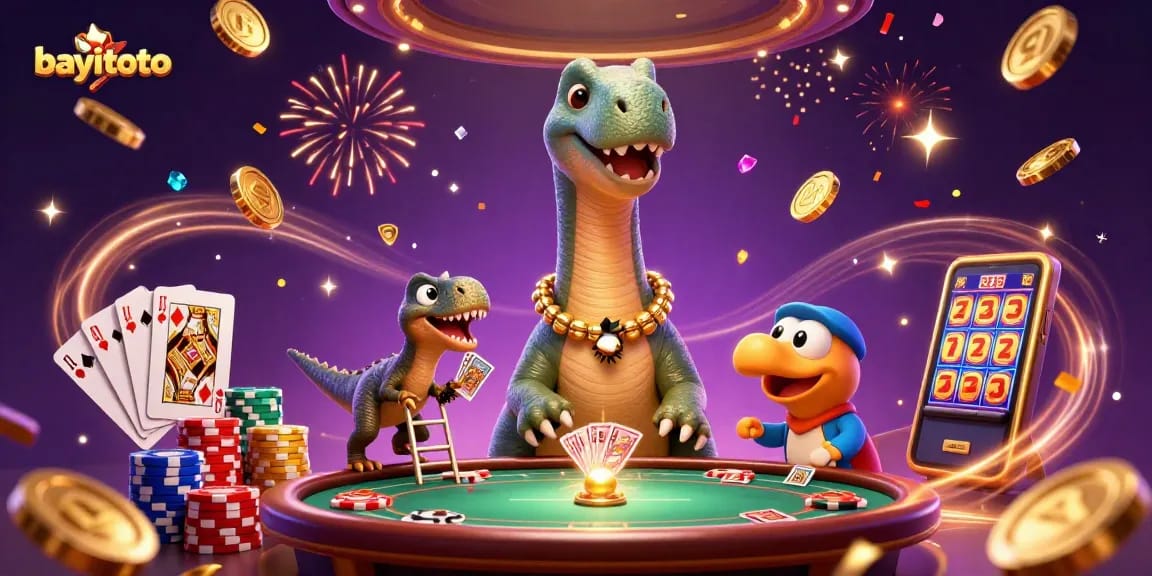 Experience the thrill of bayitoto with a lively casino scene featuring animated characters and exciting game elements.