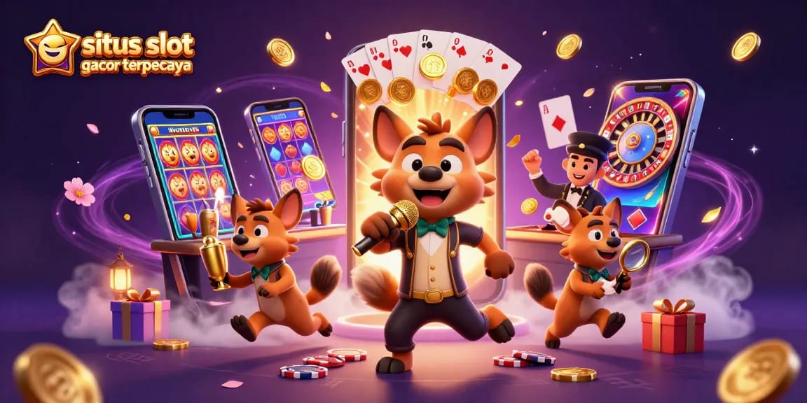 Geng hyena lucu menghibur di situs slot gacor terpercaya dengan mesin slot dan tumpukan chip.