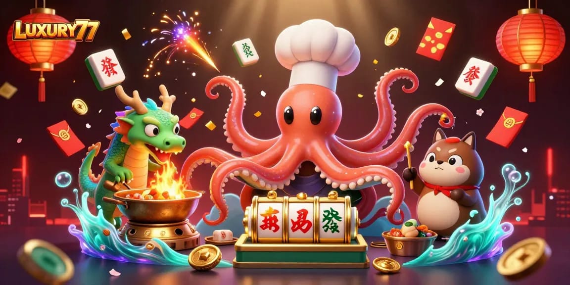 Experience thrilling gameplay at LUXURY77 with a vibrant and dynamic casino scene showcasing a culinary masterpiece.