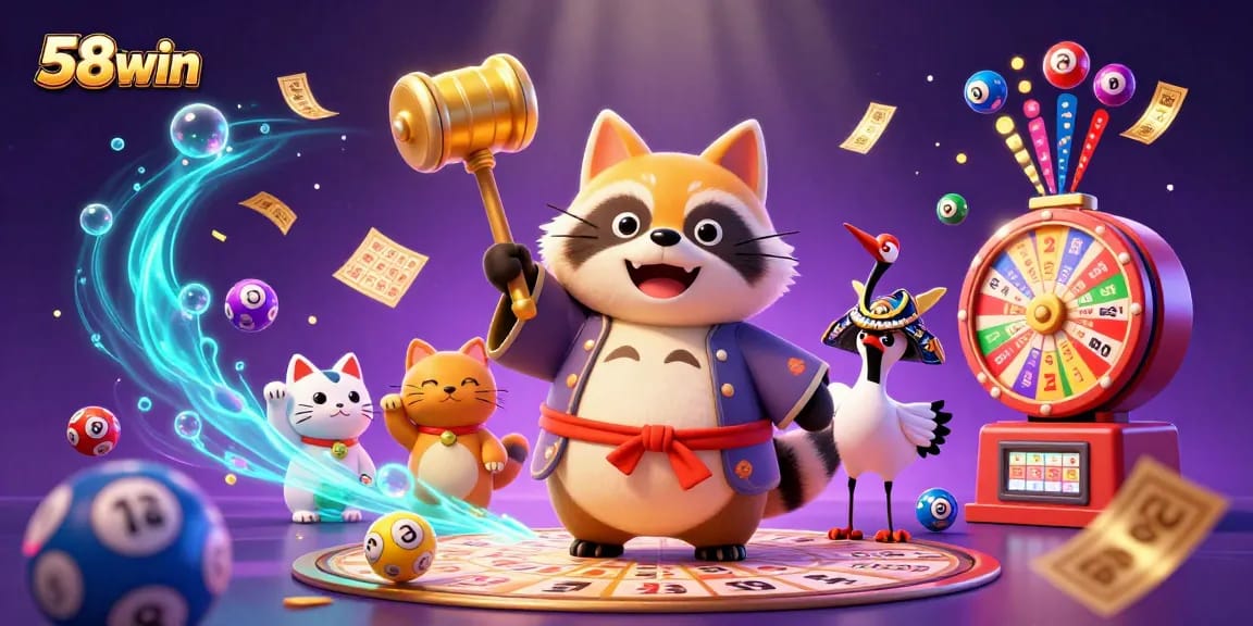 Experience 58win casino excitement with cartoon characters in a vibrant gambling scene.