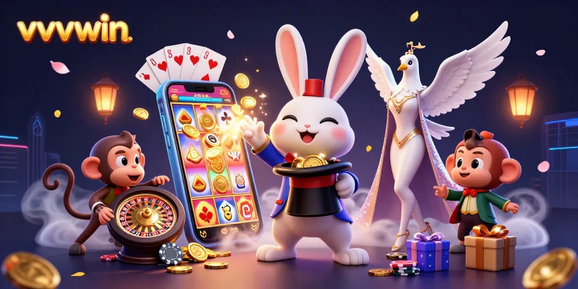 Experience thrilling wins at vvvwin's immersive casino scene with vibrant 3D characters and games.