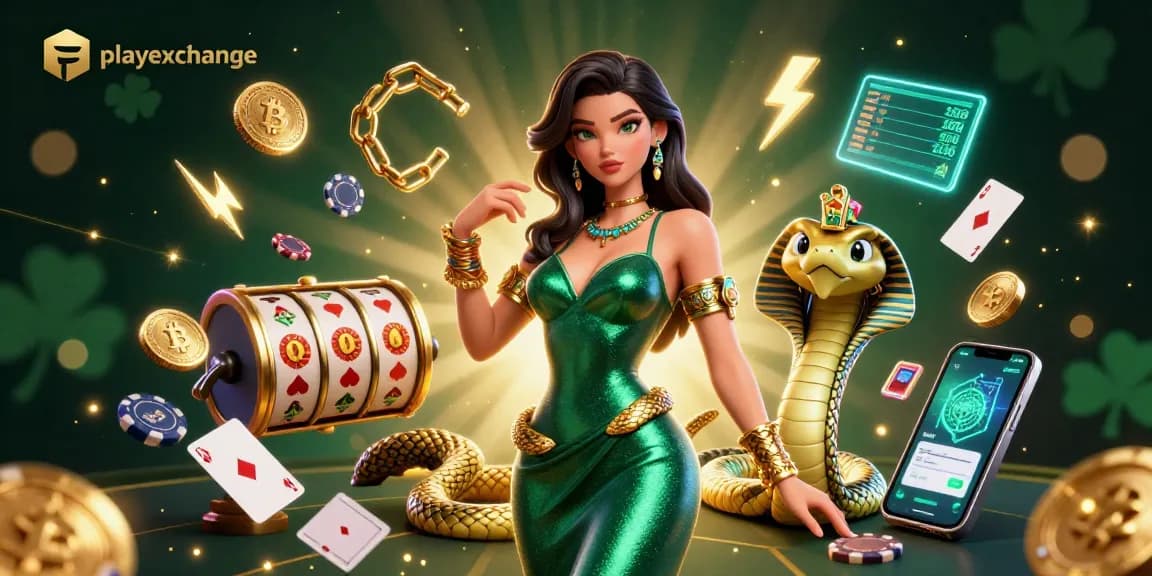 Engage in thrilling gaming experiences on playexchange with vibrant 3D casino elements and neon cryptocurrency.