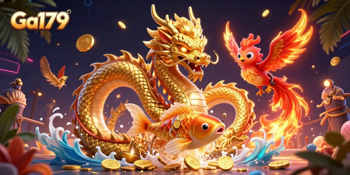 Experience Ga179’s thrilling cockfighting action amidst golden coins and fiery visuals.