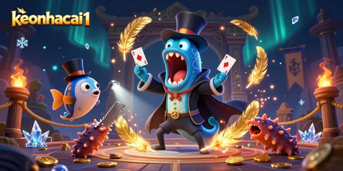 Engage with keonhacai1's thrilling card magic act in a vibrant gambling setting.