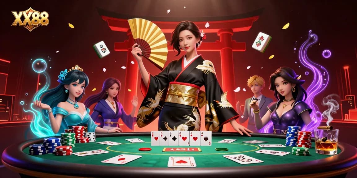 Experience thrilling gameplay with XX88, showcasing an elegant woman and vibrant casino elements.