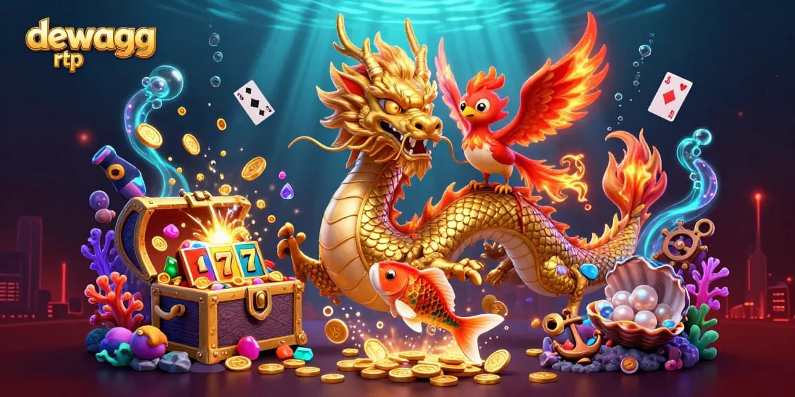 Experience the thrilling world of dewagg rtp with a majestic dragon and vibrant casino elements.