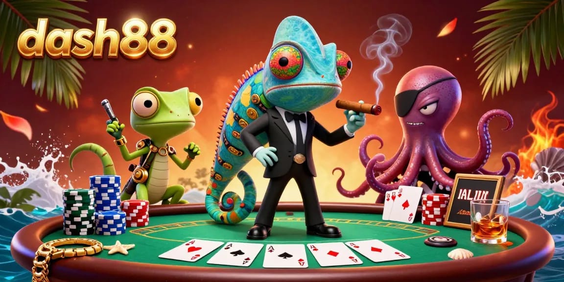 Experience thrilling gameplay at dash88 in this vibrant casino illustration showcasing a high-energy poker scene.