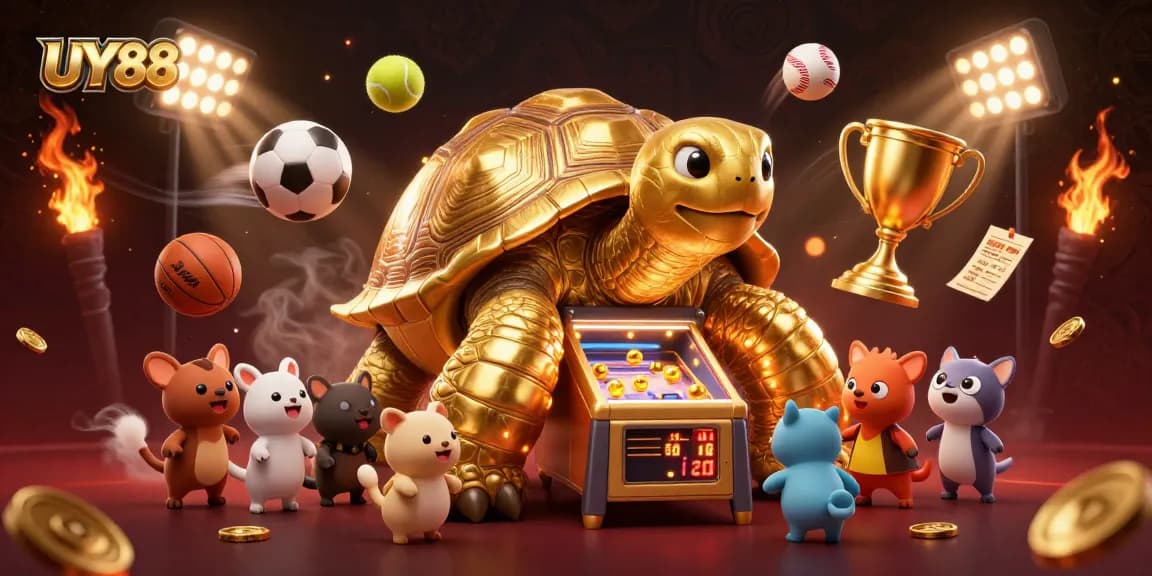 Experience thrilling actions at UY88 with golden tortoise and sports excitement in 3D