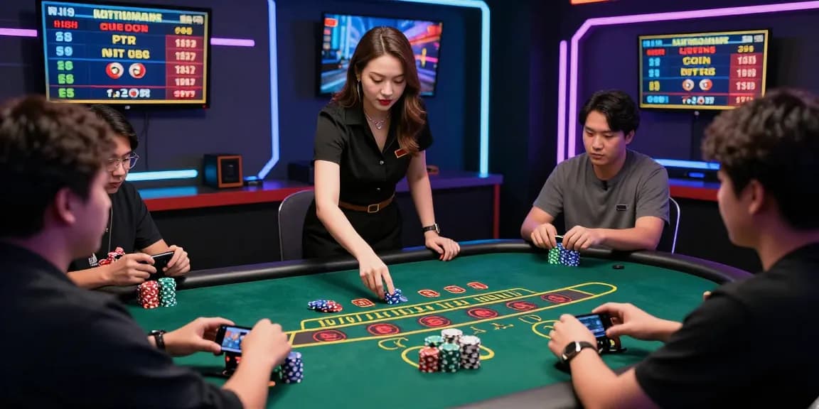 Active online baccarat game with players enjoying fun88thaimeth in vibrant studio settings.