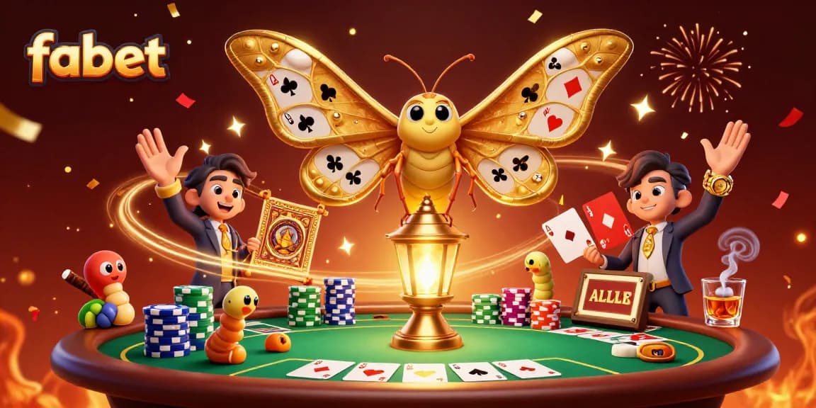 Engage in fabet's exhilarating gaming experience with vibrant casino scenes and a majestic moth.