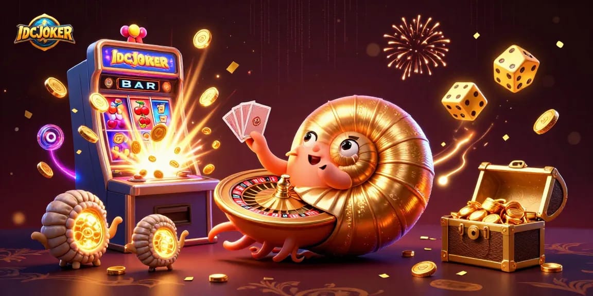 Win big at IDCJOKER with a vibrant 3D illustration showcasing thrilling casino gaming elements.