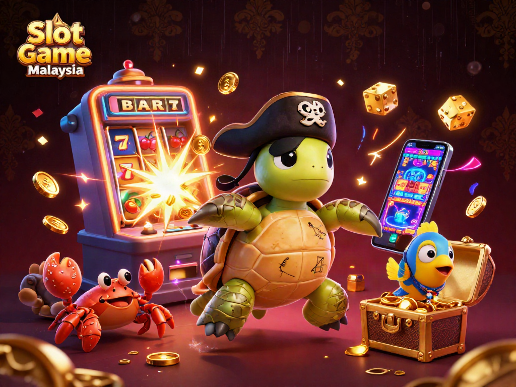 Experience the excitement of Slot Game Malaysia with pirate turtle, crab, and parrotfish amid a jackpot explosion.