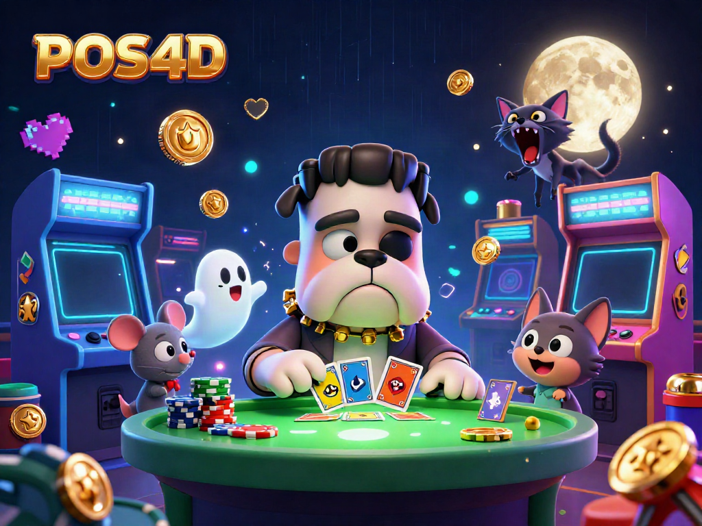 POS4D menampilkan monster bulldog yang menangani kartu di meja kasino menyeramkan.
