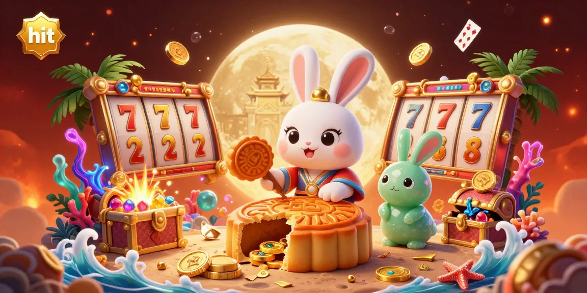 Experience thrilling hit gaming action with the moon rabbit, jackpot reels, and poker chips!