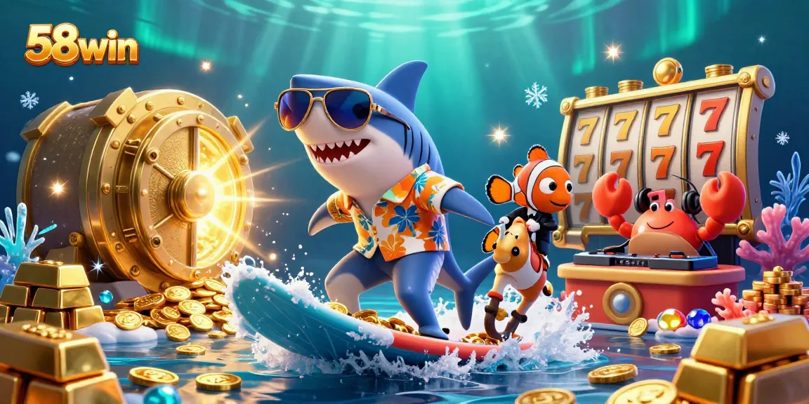 Engage with thrilling slots at 58win, featuring a vibrant underwater scene and exciting gambling elements.