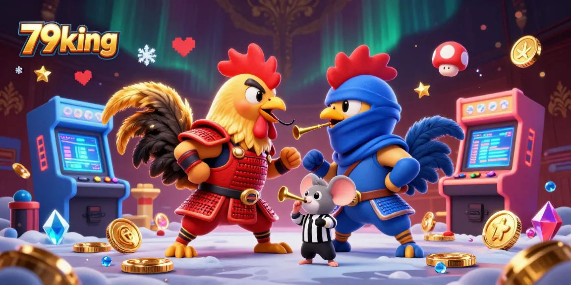 Engage in thrilling battles with the 79king cartoon roosters amidst exciting gaming elements.