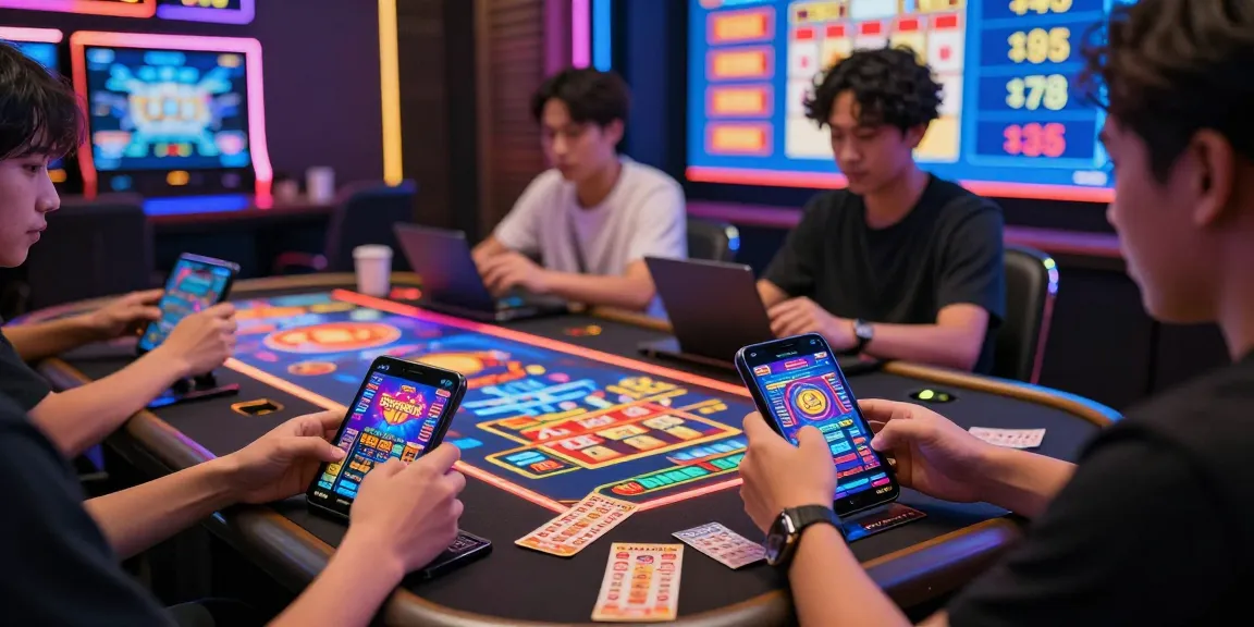 Exciting players engaging with Togel88 Online on their devices in a vibrant digital gambling environment.