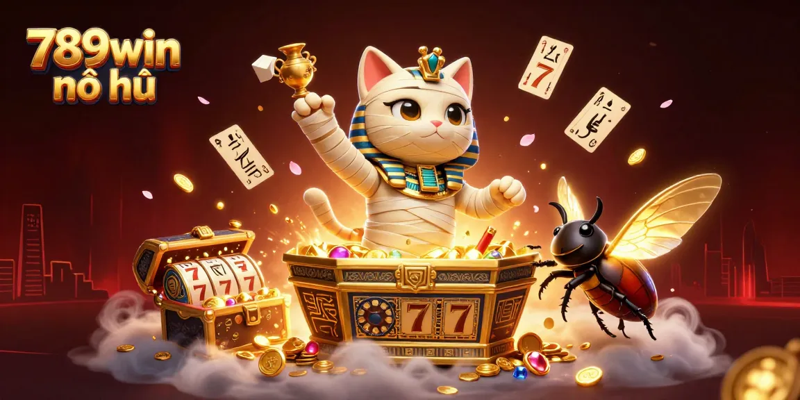 Experience thrilling moments with 789win nổ hũ as an Egyptian mummy cat bursts from a golden sarcophagus.