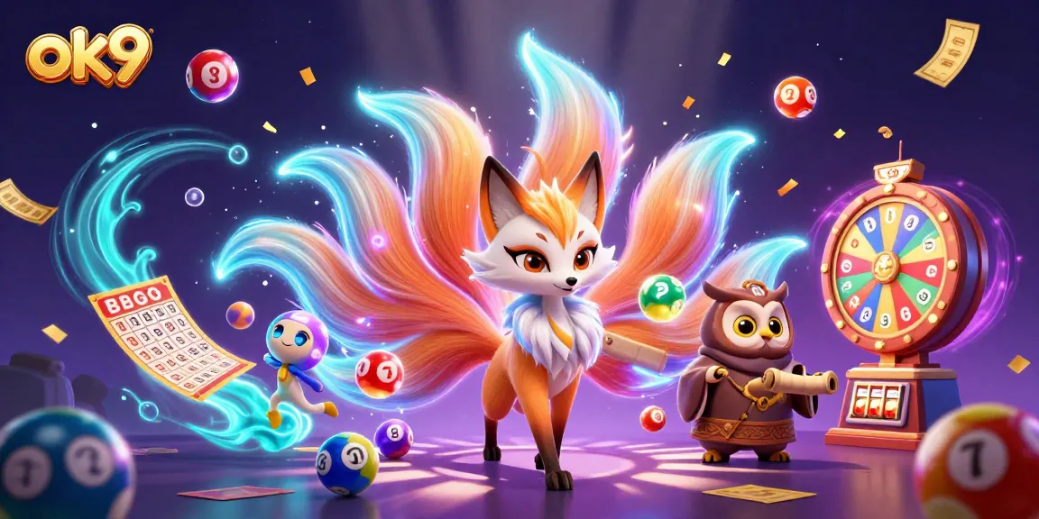 Engage in thrilling lottery experiences with ok9, a vivid illustration showcasing a magical casino scene filled with excitement and vibrant elements.