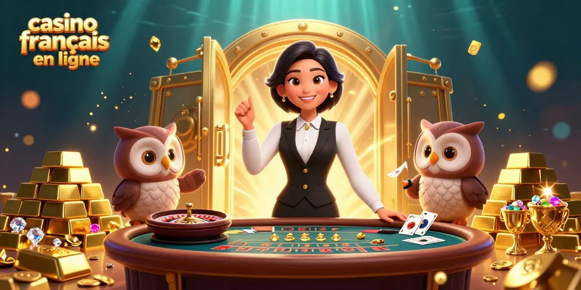 Engagez-vous avec un casino francais en ligne mettant en scène un croupier élégant et des éléments de casino riches.