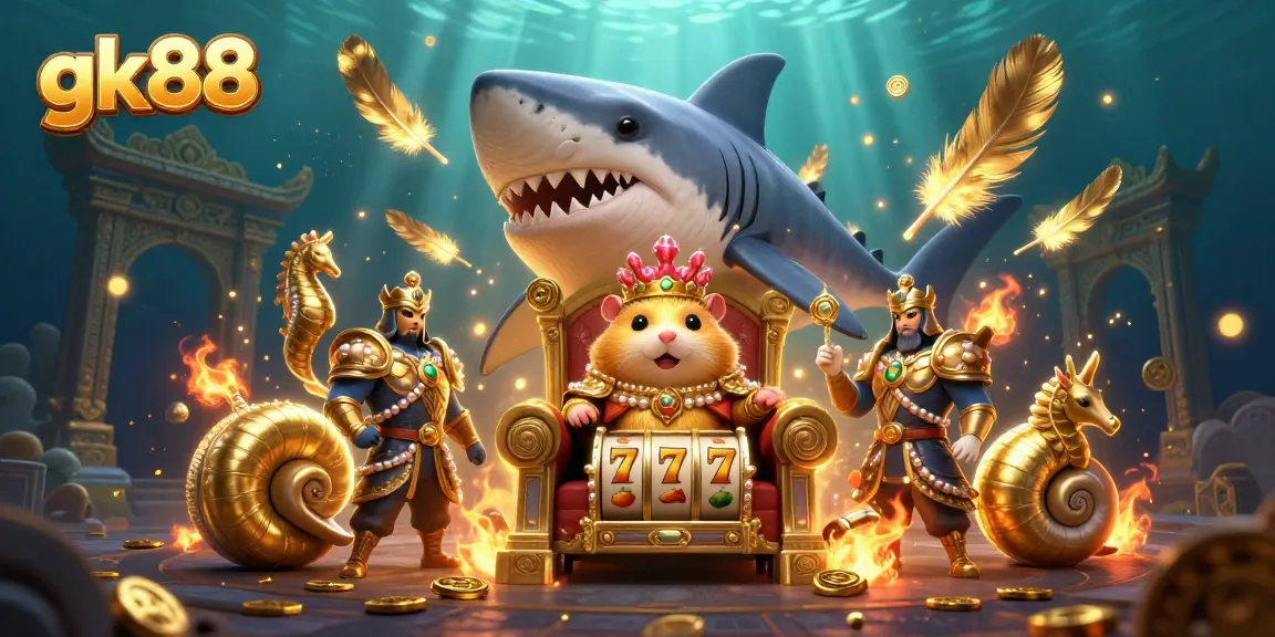 Experience excitement with gk88 as a golden hamster king presides over a vibrant casino scene.