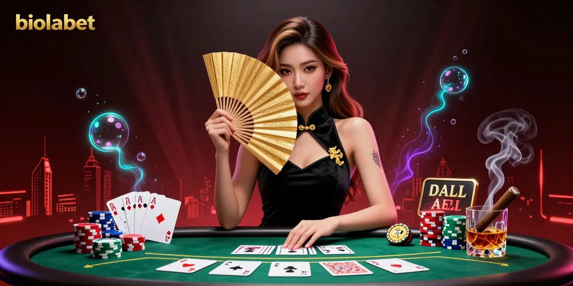 Rasakan permainan online menawan dari biolabet dengan ilustrasi menakjubkan dari adegan kasino yang menampilkan elemen poker.