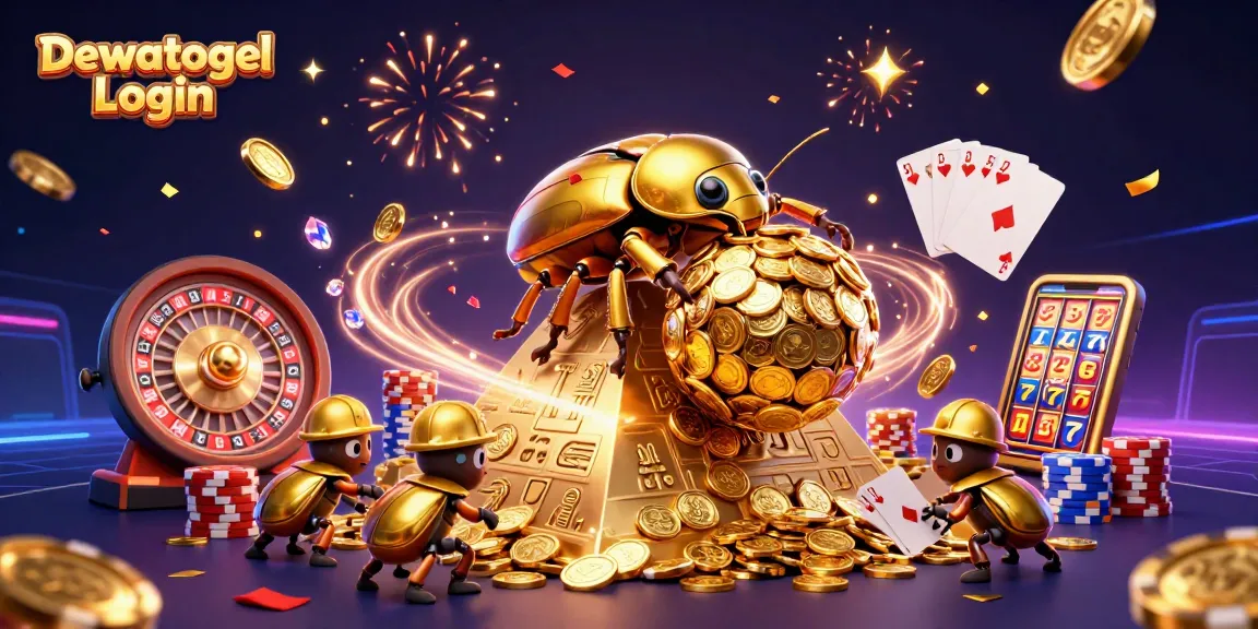 Dewatogel Login, revealing the excitement of jackpot wins while rolling golden coins and casino symbols.