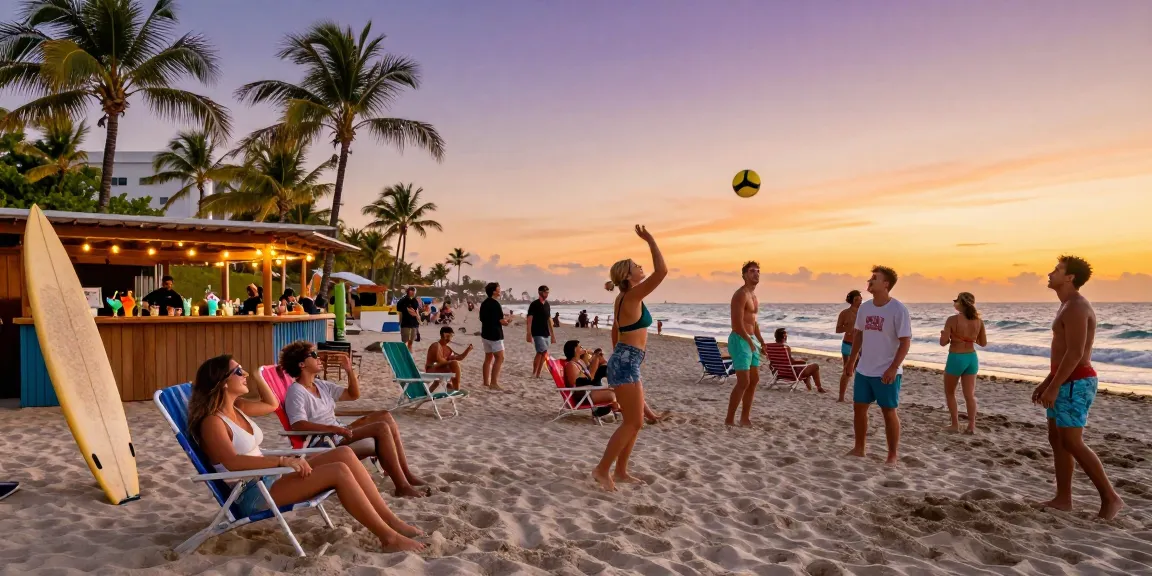 Grup teman bersenang-senang di pantai Miami, https://miami4d.com/ dengan suasana hangat dan bersemangat.