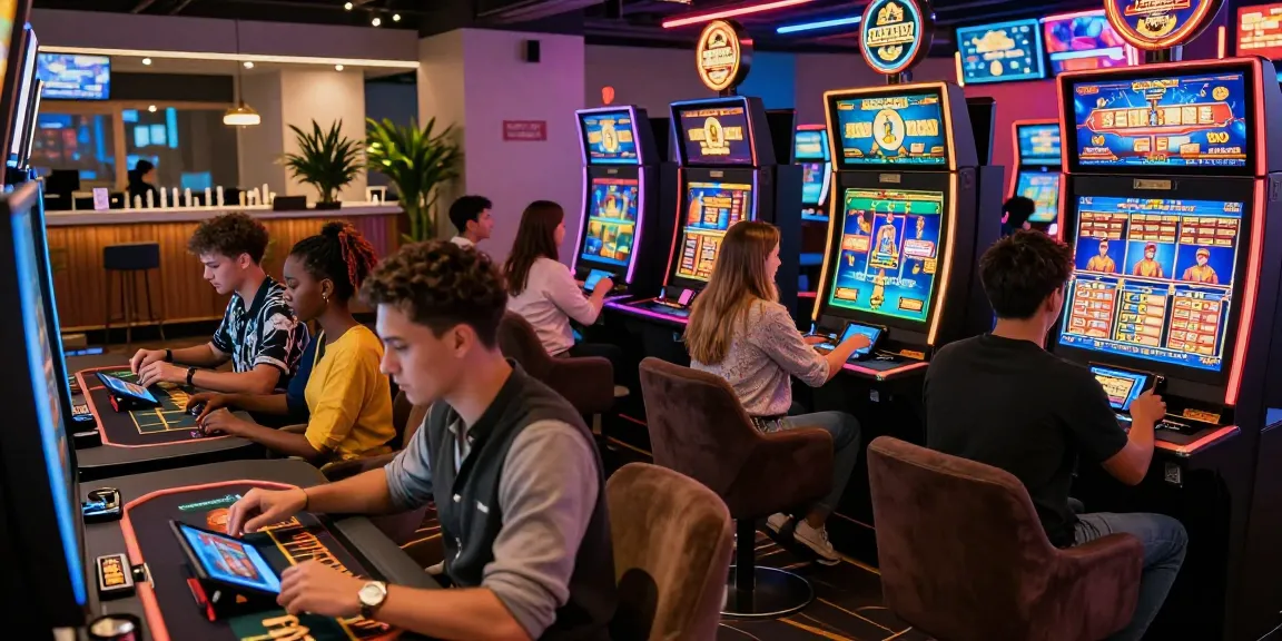 Players enjoying migliori casino online games in a vibrant digital casino setting with neon lights and engaging visuals.