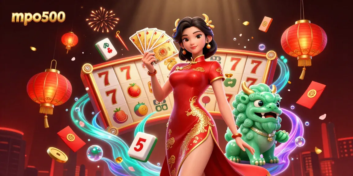 Engage in winning strategies at mpo500 with vibrant casino-themed illustration and charming characters.