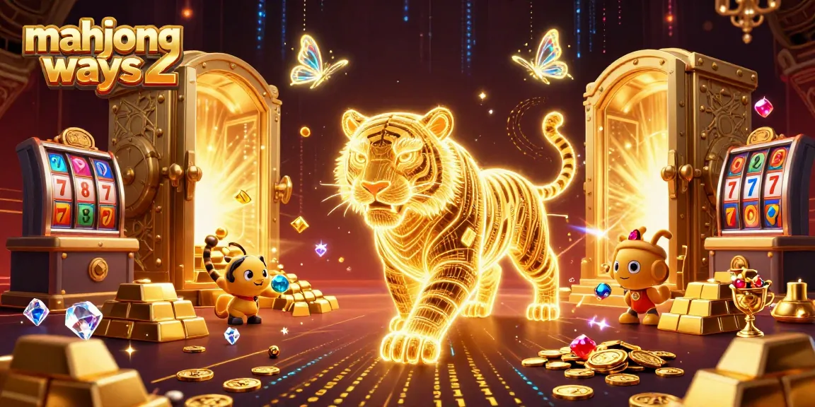 Experience thrilling gameplay with Mahjong Ways 2 as a neon tiger and holographic butterflies illuminate the digital casino landscape.