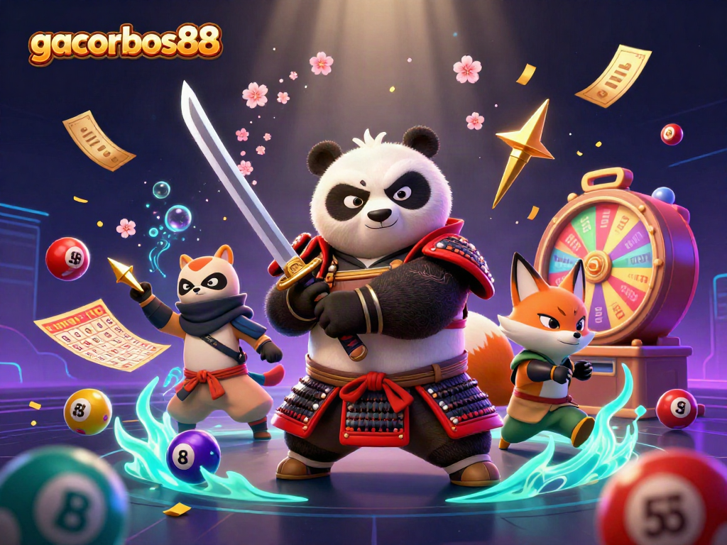 Experience the excitement of gacorbos88 with a vibrant 3D illustration featuring dynamic gaming elements.