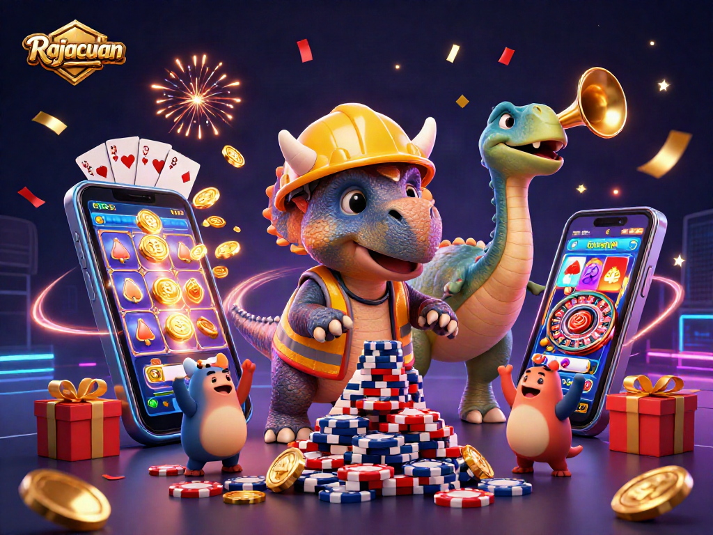 Engage with Rajacuan's vibrant casino world through a dynamic scene of excitement and win.
