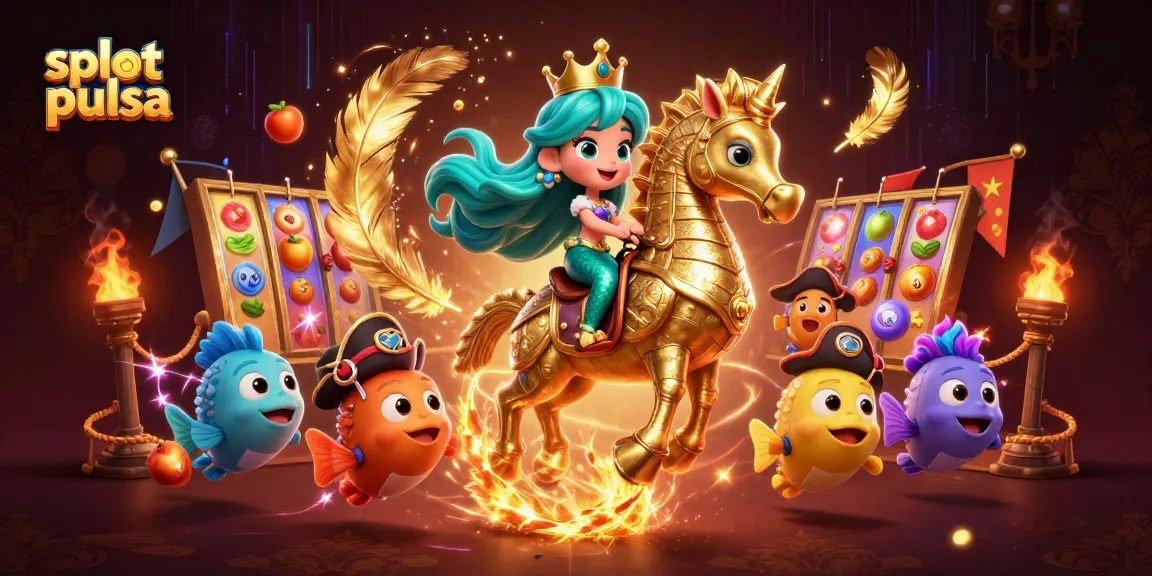 Experience slot pulsa excitement with animated characters in a vibrant casino scene.