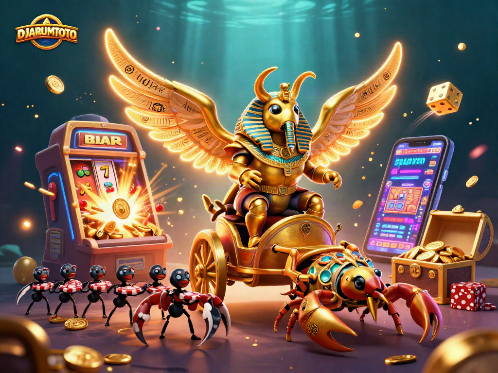 Spin the reels with DJARUMTOTO in this dynamic 3D casino scene filled with excitement and wins.
